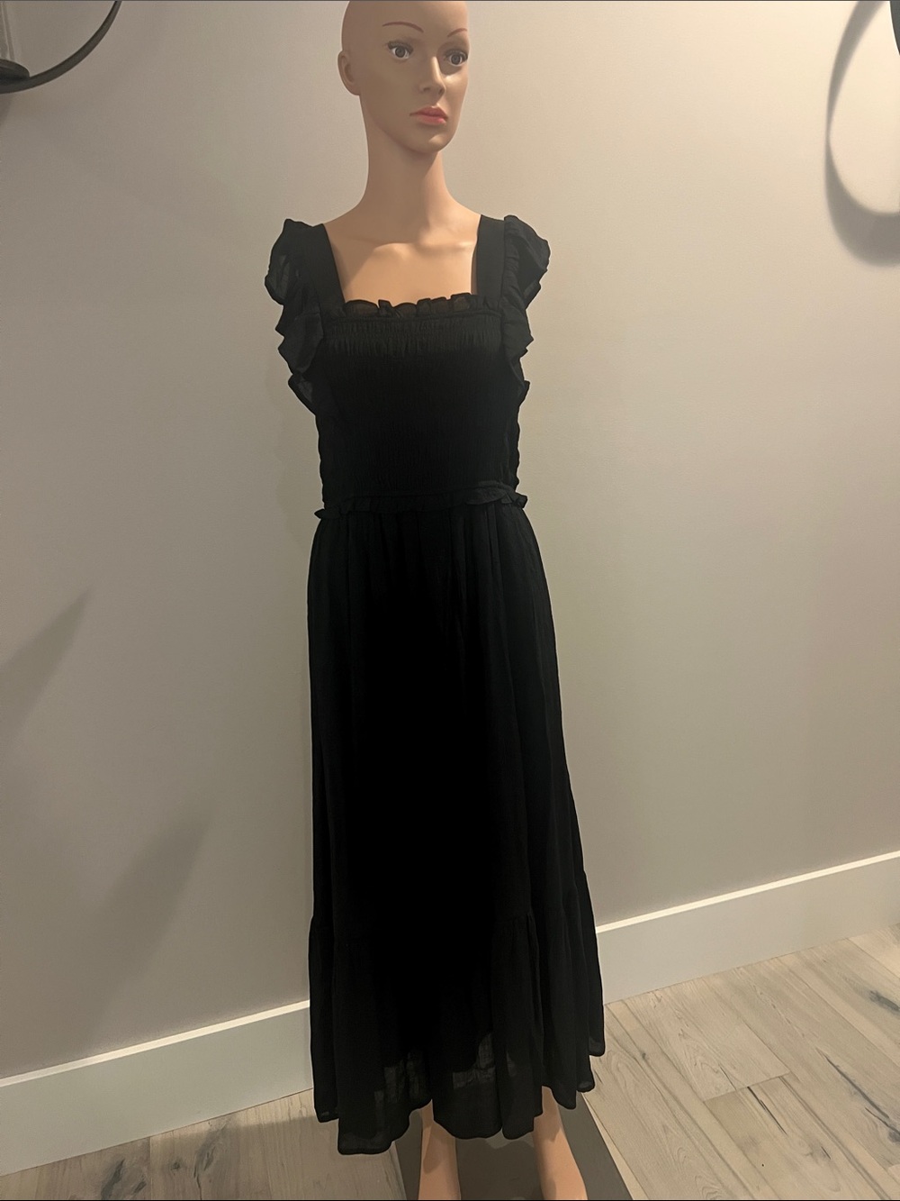 Black Smocked Maxi Dress with Ruffle Straps
